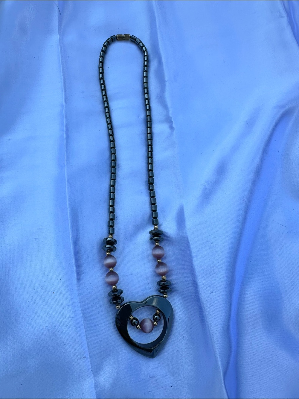 Stone Heart Pendant Beaded Necklace in Mauve and Black - Women Jewelry